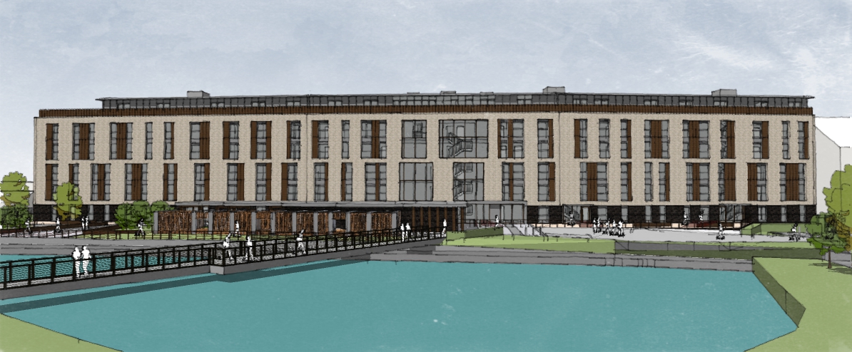 Bridgeside fret-cut facade study, bridge approach